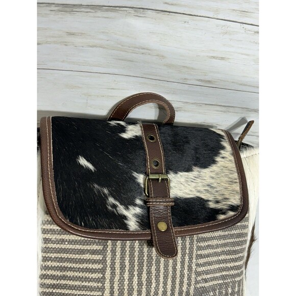 MINTY MYRA BAGS Horse Hair Canvas Leather Backpack Gray Brown Large travel purse - Picture 2 of 16